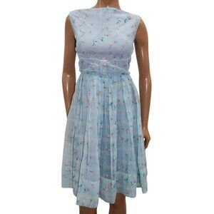 Vintage Barbicore STUNNING Blue Floral Fit & Flare Dress S